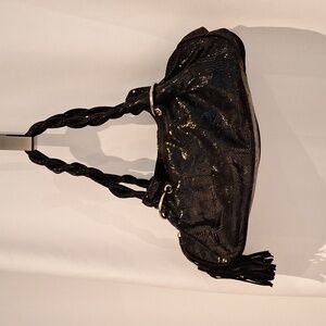 Cache Faux snake skin black East West purse